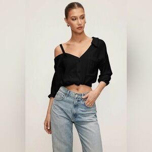 Micas Button Asymmetrical Backless Long-Sleeve Shirt